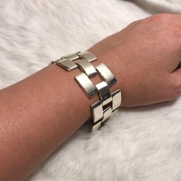 Vintage Chunky Bismarck Chain Silvertone Bracelet - Picture 1 of 5